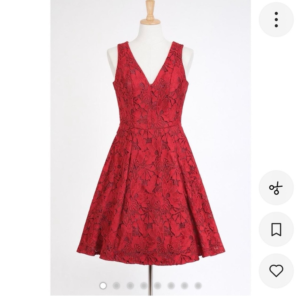 White House Black Market Red Lace V-Neck Fit & Flare Midi Dress